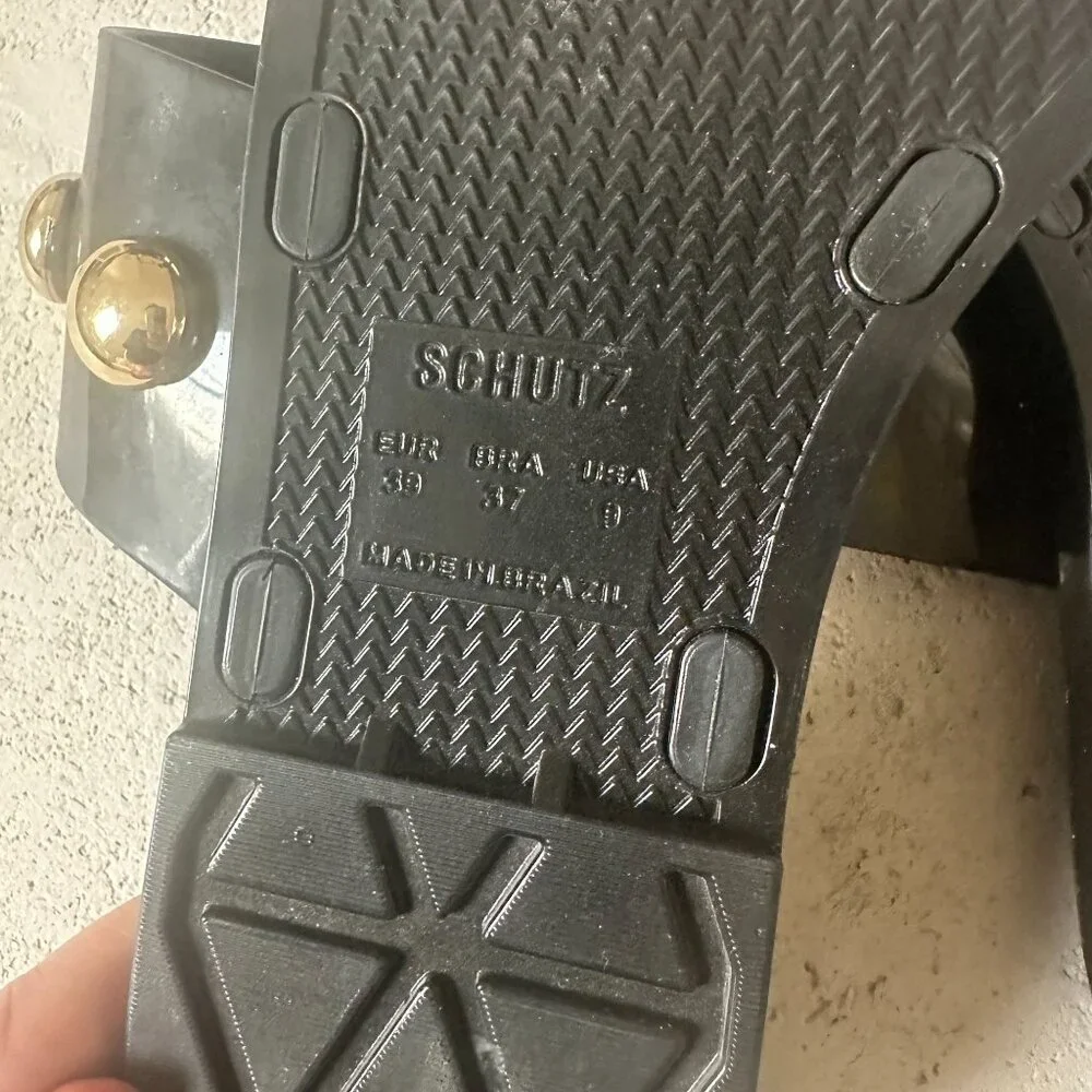 Schutz Lizzie Slide‎ Sandals Black Gold Studs Jelly Size 9 - Picture 9 of 9